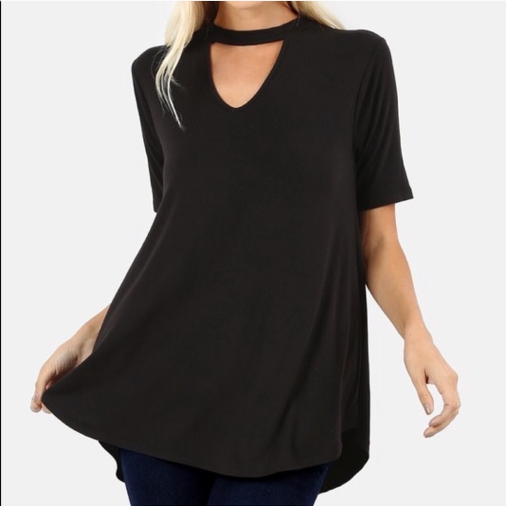 Navy Blue Key hole Neck Top